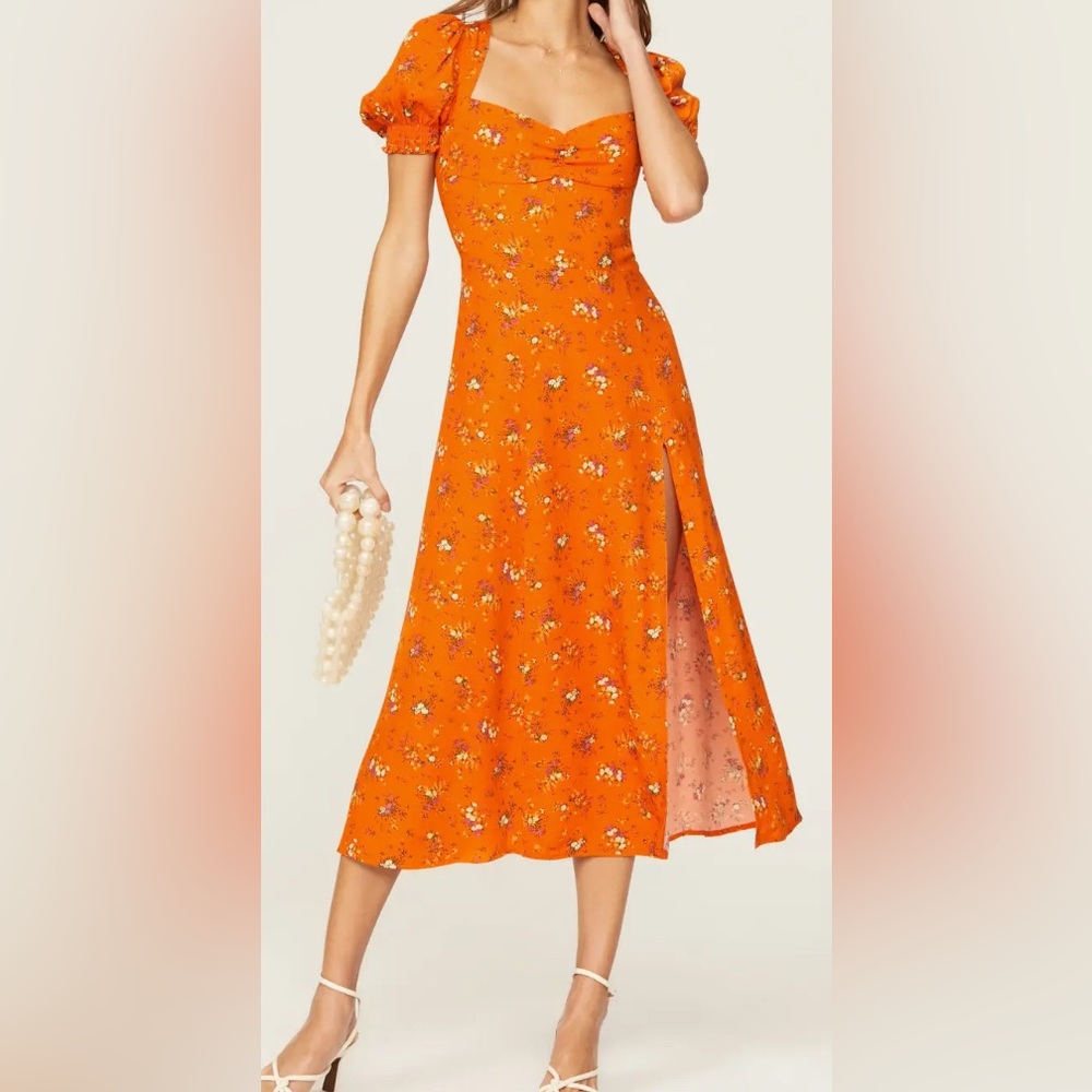 Reformation Lacey Midi Dress Floral Orange Size 4